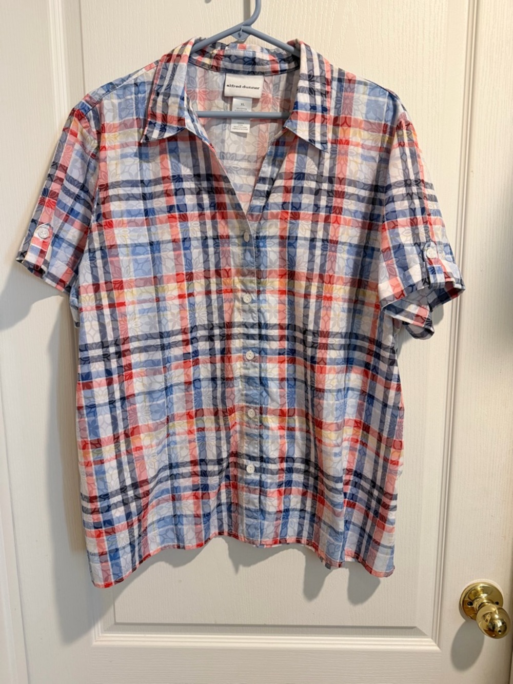 Alfred Dunner Short-Sleeve Plaid Button-Down Shirt - Blue, Red, White
